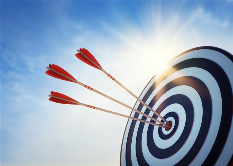 Archery target and arrow 3D on blue sky-1190550908